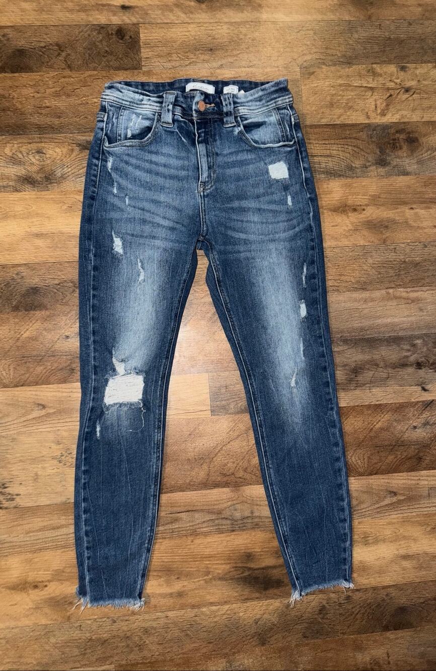 Kancan women’s distressed high rise ankle skinny jeans